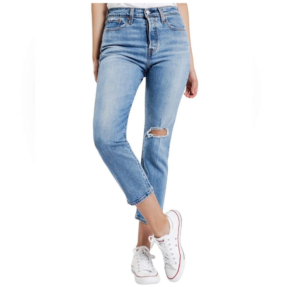 LEVI’S WEDGIE STRAIGHT LEG JEANS BUTTON FLY MEDIUM WASH CROP ANKLE SZ 26